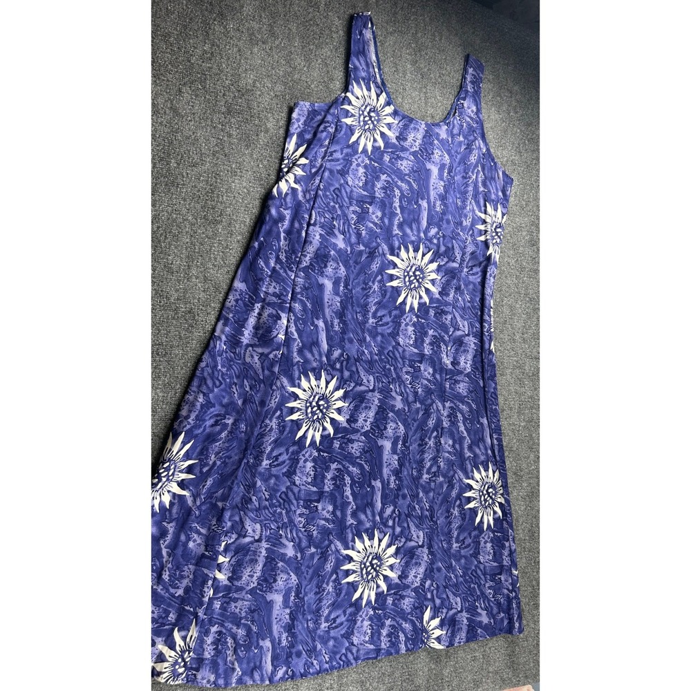 Jasmine Rose Blue Purple Floral Batik Maxi Dress Sleeveless Rayon XL 00234